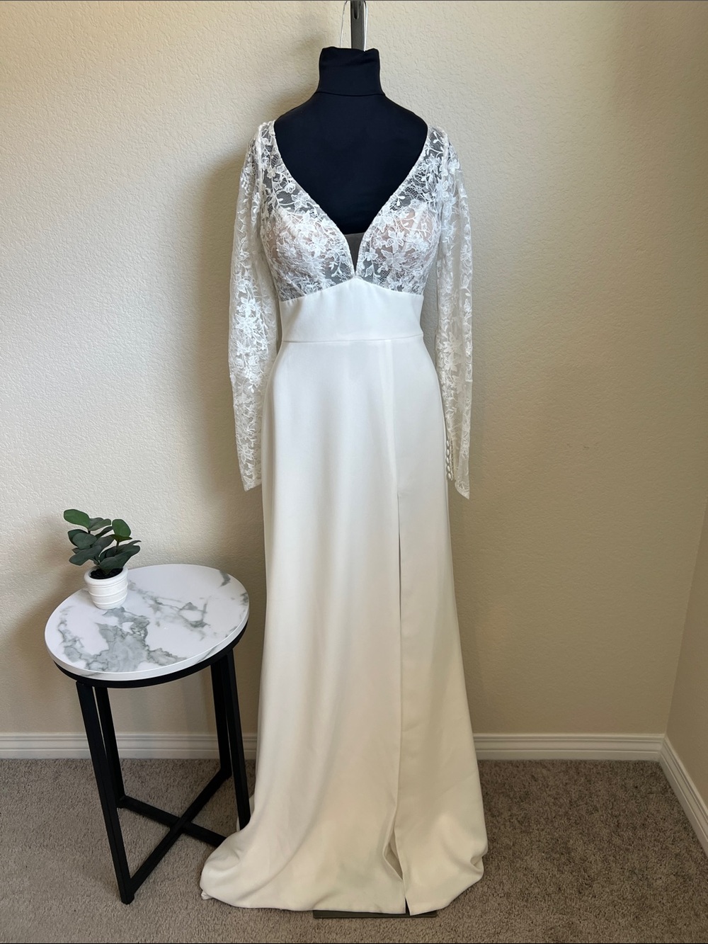 Long-Sleeve Lace Bodice Wedding Dress